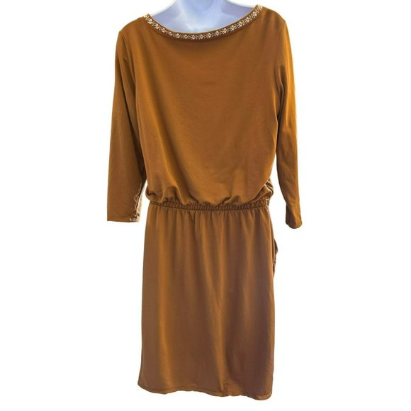 Garnet Hill Women's Brown White Embroidered Pocket-Detail Knit Dress Size Small - Picture 2 of 6